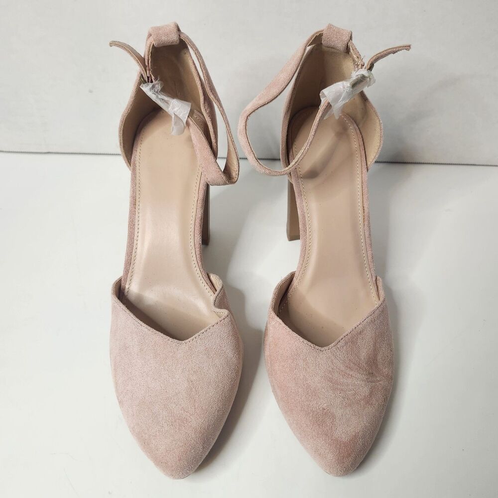 Ankle Strap Block Heel Pointed Toe Pump Synthetic